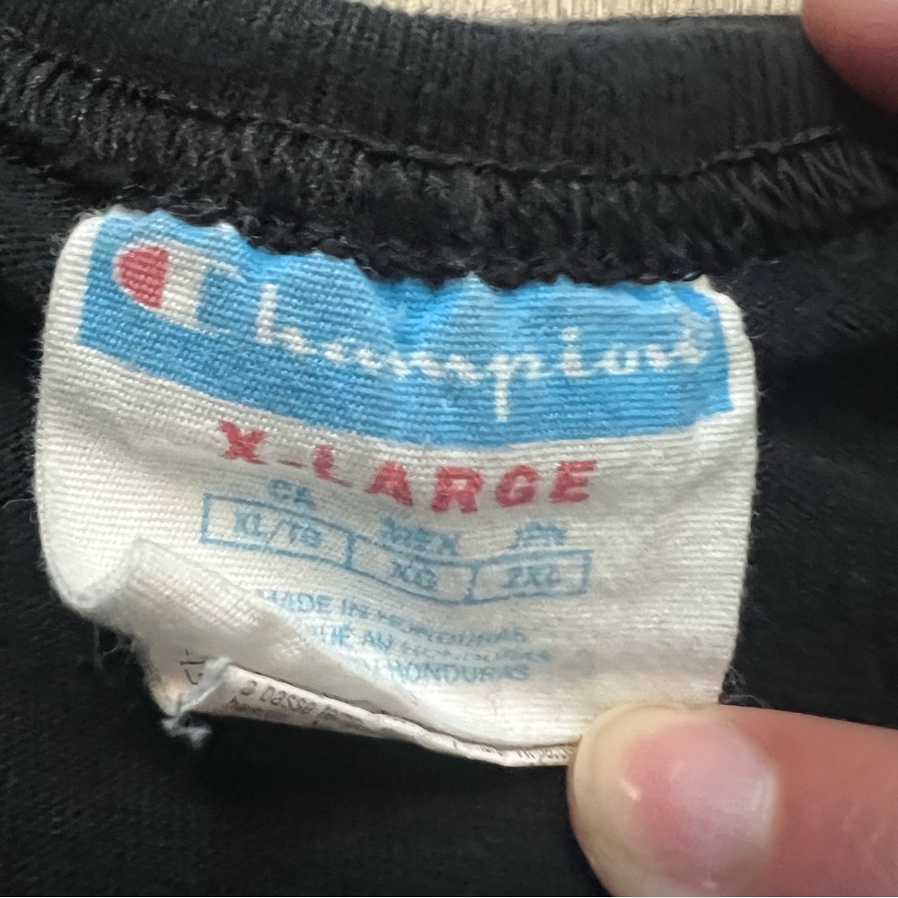 Vintage 90s Champion Black Crewneck with Big Silver Embroidered Logo Men's XL - Picture 8 of 10